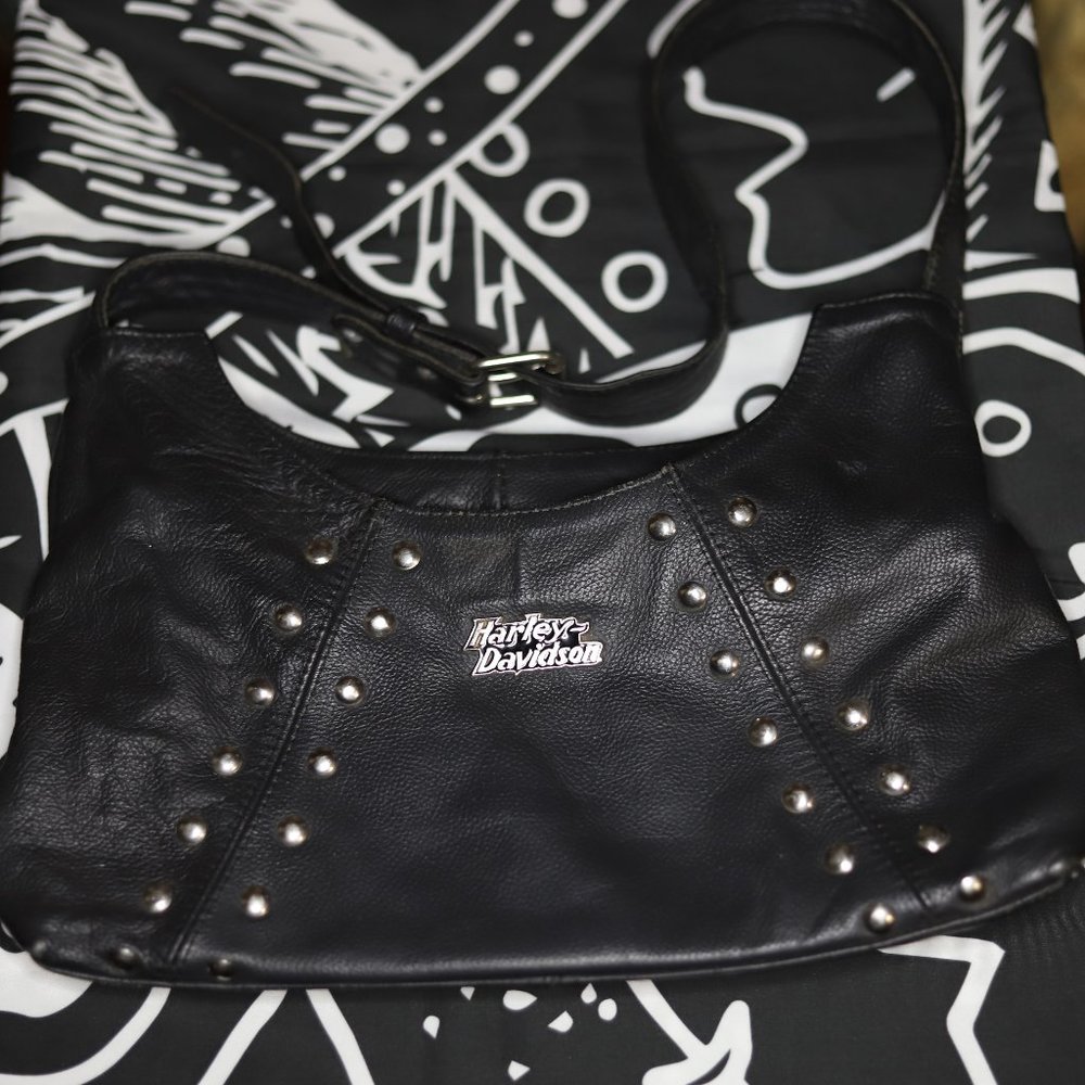 Harley-Davidson Motorcycle Women's Soft Studded Shoulder Bag Black Leather Purse